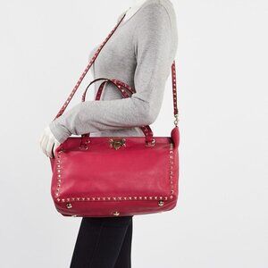 Valentino Pink Leather Rockstud Trapeze Medium Tote Bag